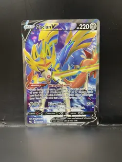 Pokemon TCG Zacian V Full Art Sword and Shield Base Set 195/202 Card | Near Mint - Image 1