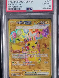 2024 POKEMON SSP EN-SURGING SPARKS 247/191 HYPER RARE PIKACHU #247 EX PSA 8 - Image 2