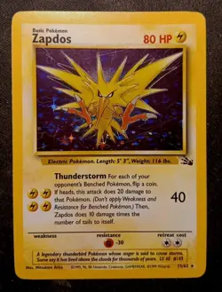Zapdos 15/62 Fossil Holographic NM Vintage Pokemon Card - Image 1