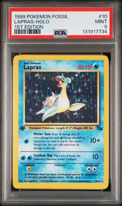 Lapras 1st Edition Fossil Holo Foil Rare PSA 9 Pokemon card #10 Vintage - Image 1