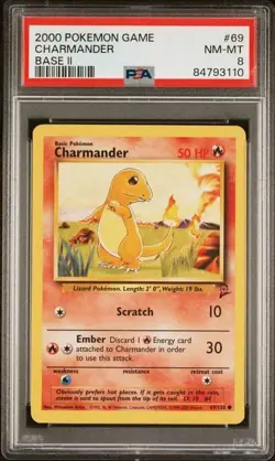 2000 POKEMON GAME BASE II #69 CHARMANDER BASE II PSA 8 - Image 1