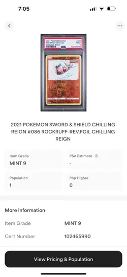 PSA 9 2021 POKEMON SWORD & SHIELD CHILLING REIGN #086 ROCKRUFF-REV.FOIL - Image 3