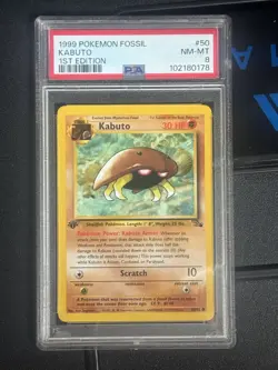 Kabuto 1st Edition 1999 Fossil 50/62 PSA 8 NM-MT Graded Pokemon Card WOTC TCG - Image 1