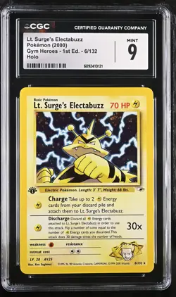 CGC 9 MINT Lt. Surge's Electabuzz Gym Heroes 1st Edition 6/132 Holo Pokemon Card - Image 1