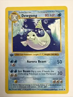 Pokemon Card - Dewgong Base Set (Shadowless) 25/102 1st Edition LP+ NM- PWE - Image 1