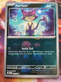Purrloin 055/086 Masterball Holo NM White Flare Scarlet Violet 2025 Pokemon Card - Image 1