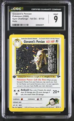 CGC 9 MINT Giovanni's Persian Gym Challenge 1st Edition 8/132 Holo Pokemon Card - Image 1