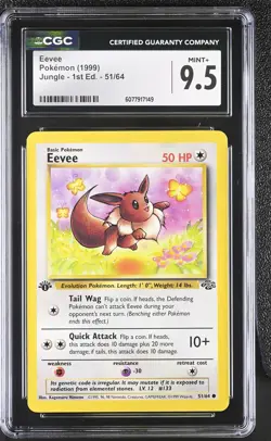 CGC 9.5 MINT+ Eevee 1999 Jungle 1st Edition 51/64 Pokemon Card - Image 1