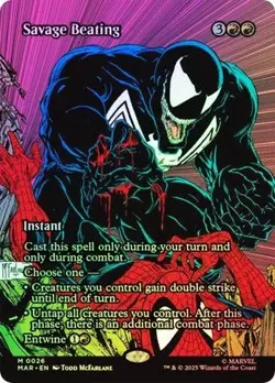 MTG Savage Beating (Borderless FOIL) - Marvel Eternal-Legal (MAR) M #0026 - Image 1