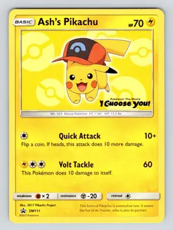 NM Ash's Pikachu SM111 Black Star Promo Pokemon TCG I Choose You Movie Promo - Image 1