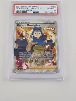 2021 POKEMON SWORD & SHIELD CHILLING REIGN FULL ART/KAREN'S CONVICTION PSA 10 - Image 1