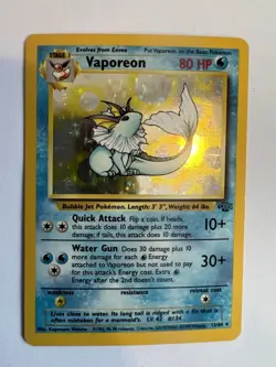 Vaporeon Holo Rare Pokemon Card Jungle Set, 12/64, 1999. Excellent condition - Image 1
