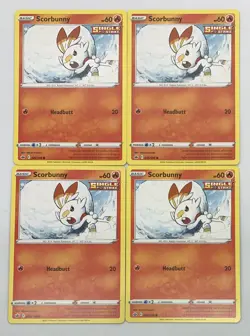 POKEMON TCG Chilling Reign SCORBUNNY x4 4x Common Playset #026/198 Pack Fresh NM - Image 1