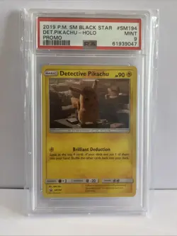 2019 Pokemon Detective Pikachu Promo Pikachu Holo Black Star Promo #SM194 PSA 9 - Image 1