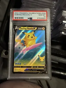 2021 POKEMON CELEBRATIONS 008 SURFING PIKACHU V PSA 10 - Image 1