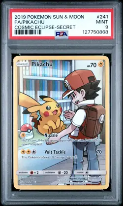 2019 POKEMON SUN & MOON COSMIC ECLIPSE SECRET #241 FULL ART/PIKACHU PSA 9 - Image 1