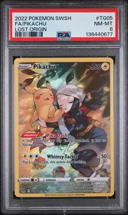 2022 Pokemon SWSH Lost Origin Pikachu Trainer Gallery #TG05/TG30 PSA 8 - Image 1