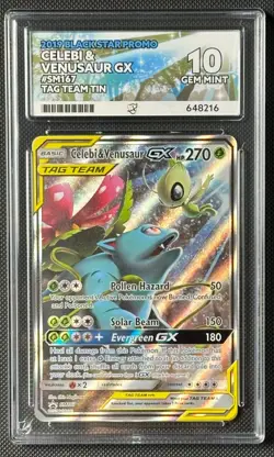 ACE 10 CELEBI & VENUSAUR GX SM167 TAG TEAM TIN PROMO POKEMON CARD - Image 1