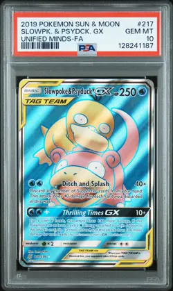 2019 POKEMON SUN & MOON UNIFIED MINDS #217 FULL ART/SLOWPOKE & PSYDUCK GX PSA 10 - Image 1