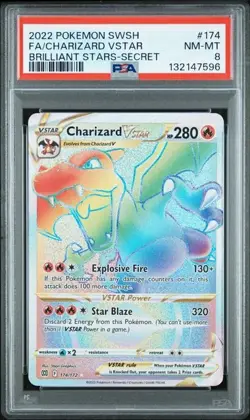 2022 POKEMON SWORD & SHIELD BRILLIANT STARS #174 FA/CHARIZARD VSTAR PSA 8 - Image 1