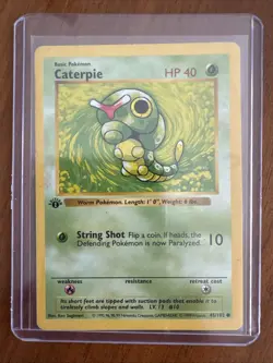 1999 Pokemon TCG Caterpie 45/102 HP/DMG 1st Edition Base Set Shadowless WOTC - Image 3