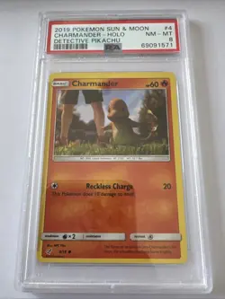2019 POKEMON DETECTIVE PIKACHU #4 CHARMANDER-HOLO PSA 8 - Image 1