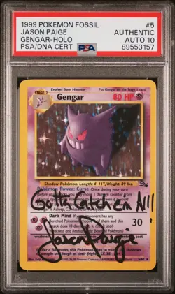 AUTO PSA 10 Jason Paige signed 1999 Pokemon Fossil Gengar holo Autographed - Image 1