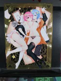 Rem & Ram Re:Zero Gold Metal Collectible Card NM Anime Goddess Waifu Doujin Sexy - Image 1