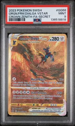 PSA 9 MINT Origin Forme Dialga VSTAR GG68/GG70 Secret Crown Zenith Pokemon Card - Image 1