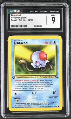 CGC 9 MINT Tentacool 1999 Fossil 1st Edition 56/62 Pokemon Card - Image 1