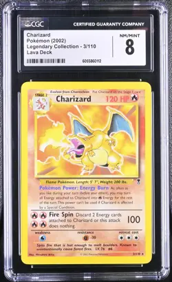 CGC 8 Charizard 2002 Legendary Collection 3/110 Lava Deck Pokemon Card - Image 1
