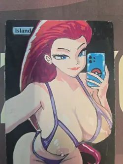 MTG Altered Island Waifu Jessie (Pokemon) Anime Fan Art Hand-Painted Style - Image 4