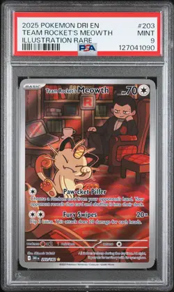 Pokemon TCG Destined Rivals: Team Rocket's Meowth 203/182 PSA 9 - Image 1
