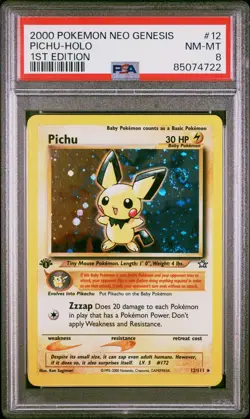 Pokemon Pichu 1st Edition Neo Genesis Rare Holo #12 PSA 8 NM/MINT HUGE 1.5 SWIRL - Image 1