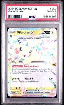 2024 POKEMON SSP EN-SURGING SPARKS #057 PIKACHU ex PSA 8 - Image 1