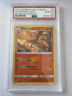 2019 POKEMON SUN & MOON DETECTIVE PIKACHU #5 CHARIZARD-HOLO PSA 10 - Image 1