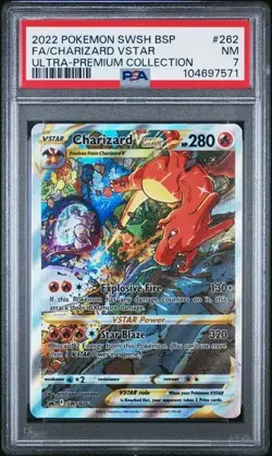 2022 POKEMON SWSH BLACK STAR PROMO #262 FA/CHARIZARD VSTAR ULTRA-PREMIUM PSA 7 - Image 1