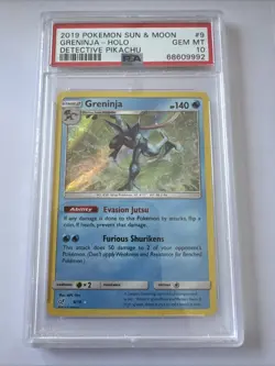 2019 POKEMON SUN & MOON DETECTIVE PIKACHU #9 GRENINJA-HOLO PSA 10 - Image 1