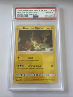 2019 POKEMON SUN & MOON DETECTIVE PIKACHU #10 DET. PIKACHU-HOLO PSA 10 - Image 1