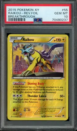 Pop 11 - Reverse Holo - PSA 10 Raikou #55 Pokemon XY Breakthrough - Image 1