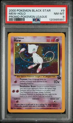 2000 POKEMON PROMO BLACK STAR POKEMON LEAGUE #9 MEW-HOLO PSA 8 - Image 1