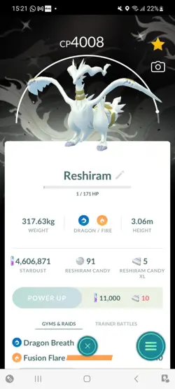 Pokemon Go Shiny Legendary Reshiram ( High cp )( Background ) - Image 1