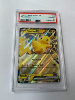 PSA POKEMON 2023 HOLO POKEMON PAL EN PIKACHU ex #63 GEM MT GRADE 10 - Image 1
