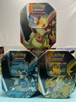 Pokemon TCG: Eevee Evolutions Tins- Jolteon, Vaporeon, Flareon- Factory Sealed - Image 1
