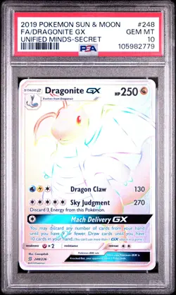 2019 Pokemon SM Unified Minds Dragonite GX #248 FA Secret PSA 10 GEM MINT - Image 1