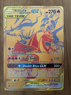 Pokemon TCG Reshiram & Charizard GX SM247 Gold Black Star Promo NM Condition - Image 1