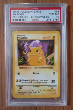 1999 POKEMON PIKACHU RED CHEEKS SHADOWLESS PSA 10 - Image 1