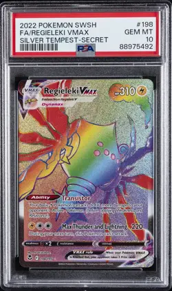 2022 POKEMON SWORD & SHIELD SILVER TEMPEST SECRET FULL ART/REGIELEKI VMAX PSA 10 - Image 1