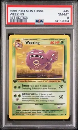 1999 Pokemon Fossil 1st Edition Weezing 45/62 PSA 8 NM-MT - Image 1