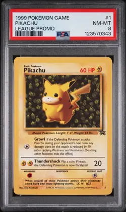 1999 POKEMON LEAGUE PROMO #1 PIKACHU PSA 8 - Image 1